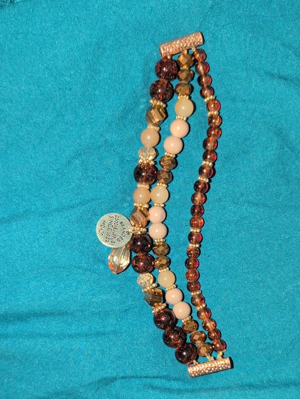 Beaded Multi-Strand Brown & Cream Stretch Bracelet